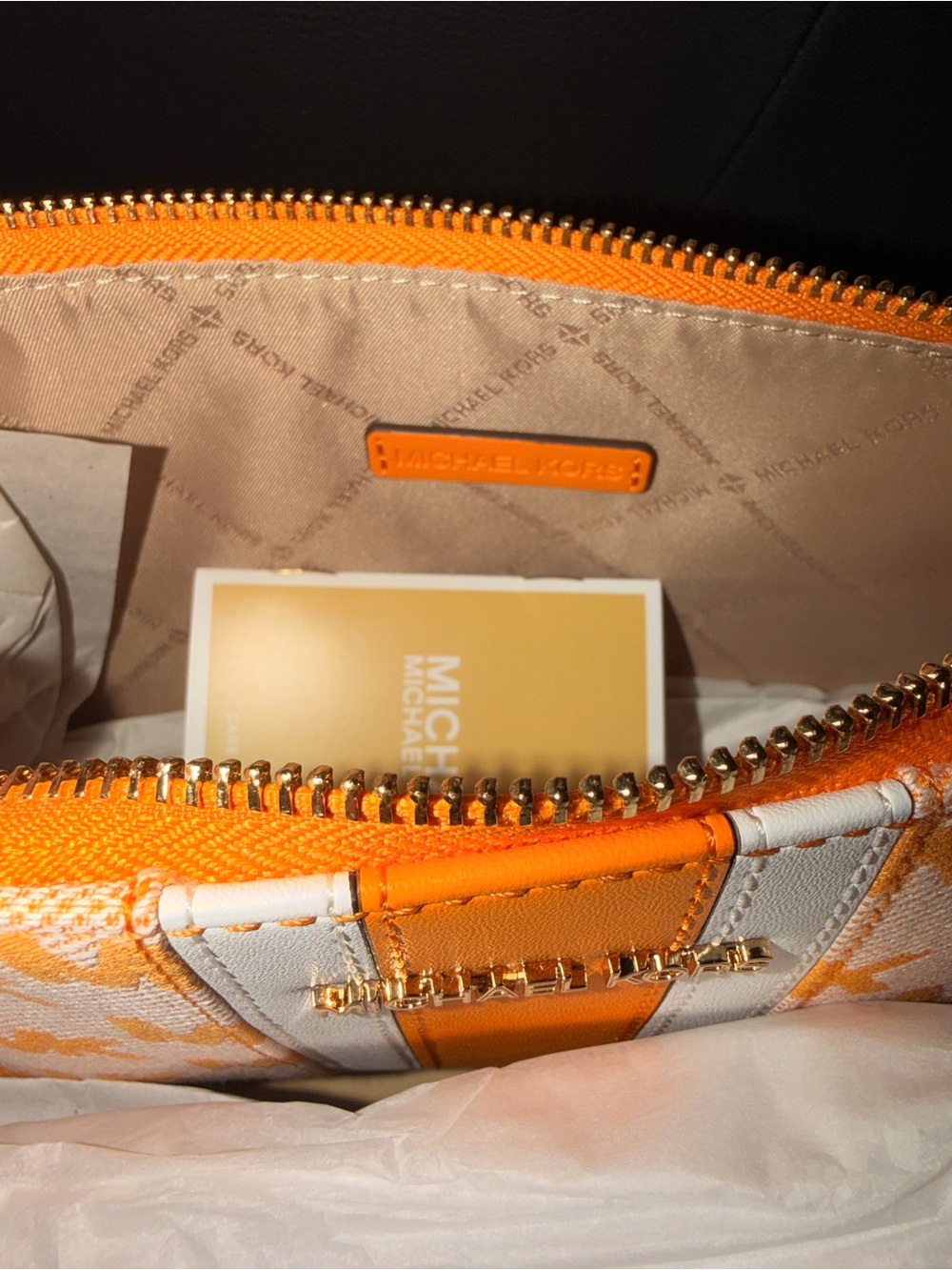 Michael Kors Orange & White MK Print Purse - Picture 6 of 8